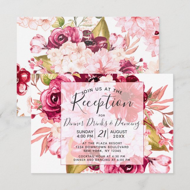 Invitation Cadre carré floral bordeaux pour réception de mari (Devant / Derrière)