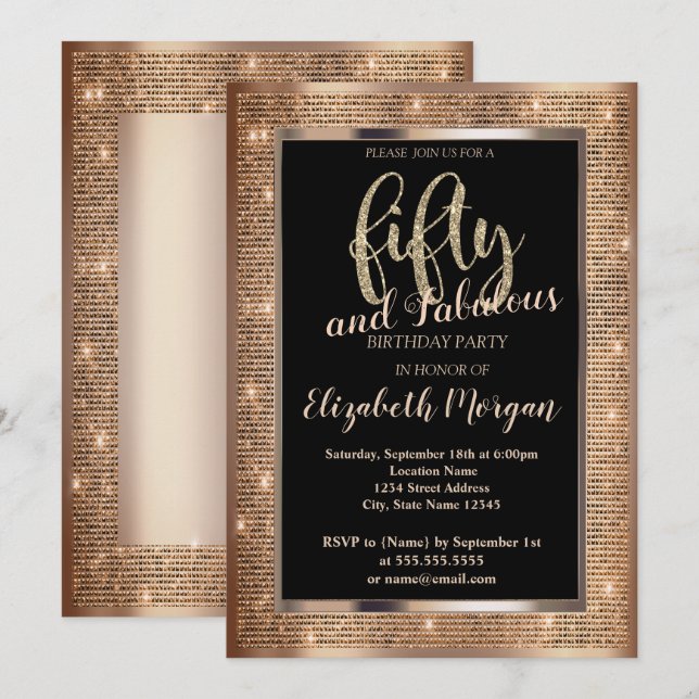 Invitation Cadre Chic Sequins 50e anniversaire (Devant / Derrière)