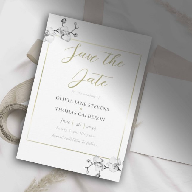 Invitation Cadre Classique Mariage Orchidée Blanche Save the  (Créateur téléchargé)