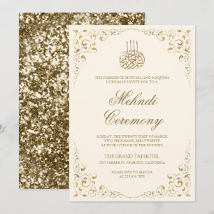 Invitation Cadre Crème et Or à Tourbillon Rustique pour Mehnd
