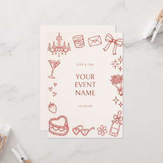 Invitation Cadre d'anniversaire Red Doodle