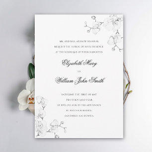 Invitation Cadre d'art fin d'Orchidée Blanche Élégant Mariage