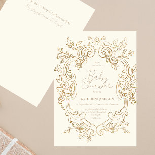 Invitation Cadre de blason botanique élégant pour Baby Shower