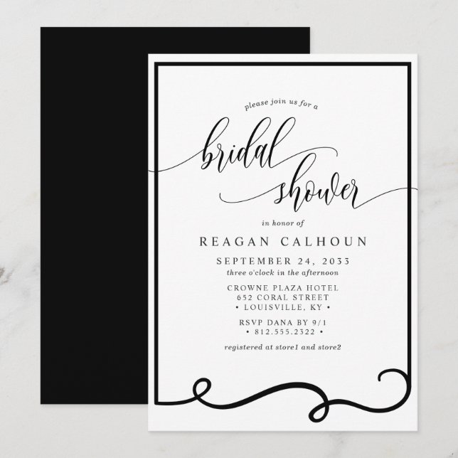 Invitation Cadre de calligraphie moderne noir blanc Fête des  (Devant / Derrière)
