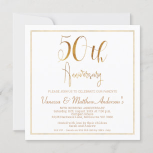 Invitation Cadre de calligraphie or Faux 50e anniversaire