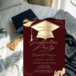 Invitation Cadre de casquette de graduation or Stroke Brush B