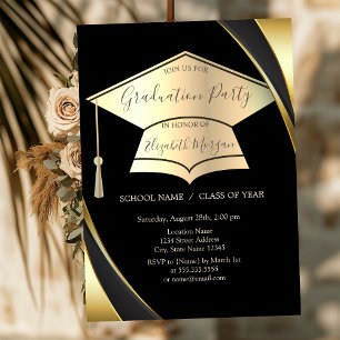 Invitation Cadre de chapeau de fin d'études élégant en or Noi