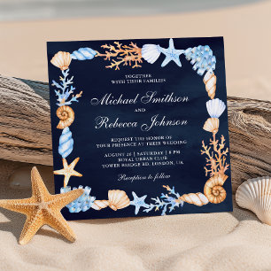 Invitation Cadre de coquillages nautiques tout en un mariage 