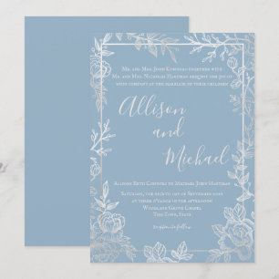 Invitation Cadre de croquis floral bleu et argent