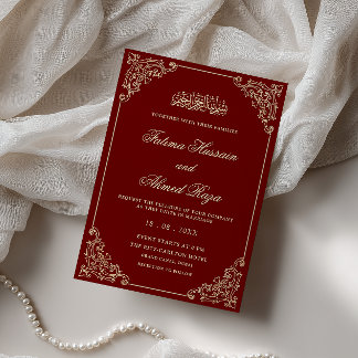Invitation Cadre de dentelle victorienne or bordeaux mariage 