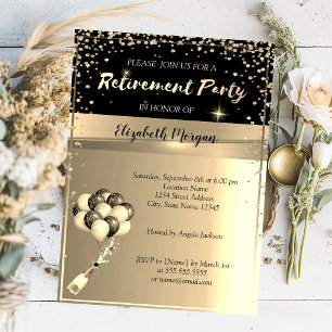 Invitation Cadre de diamants dorés, ballons, fête de retraite