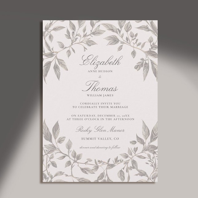 Invitation Cadre de feuillage de forêt rose moderne Mariage c (forest wedding invitation botanical frame elegant classic modern calligraphy earthy brown pink)