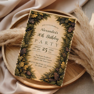 Invitation Cadre de feuillage de forêt vintage pour 90e anniv