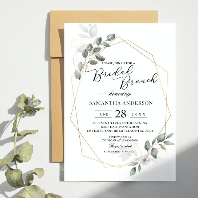 Invitation Cadre de feuille aquarelle de verdure douce & Fleu (Créateur téléchargé)
