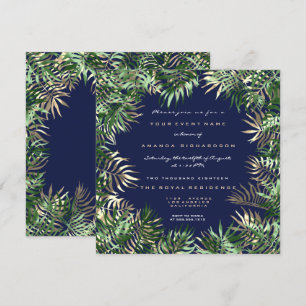 Invitation Cadre de feuille de palmier vert tropical bleu sép