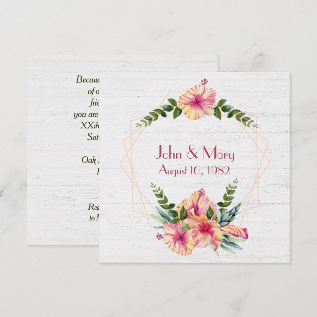 Invitation Cadre de fleurs d'Hibiscus d'anniversaire sur bois (Devant / Derrière)