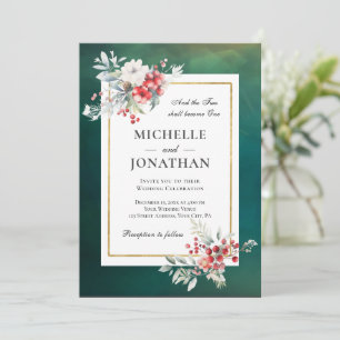 Invitation Cadre de fleurs d'hiver sur Mariage chrétien vert