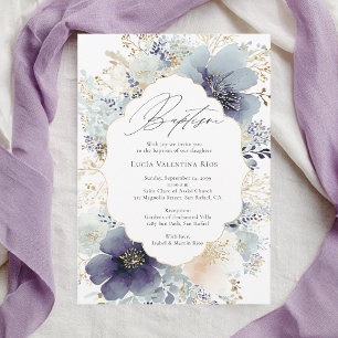 Invitation Cadre de fleurs violettes Baptême floral élégant