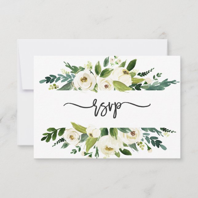 Invitation Cadre de floraison blanc aquarelle Mariage RSVP (Devant)