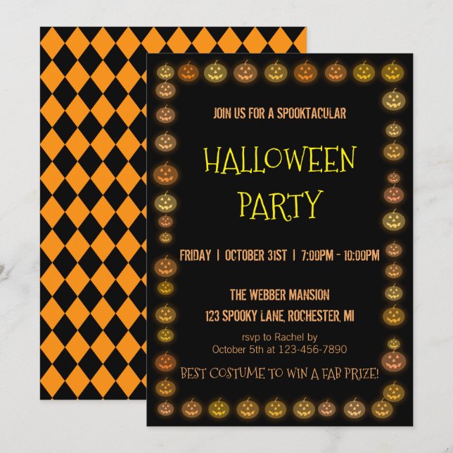 Invitation Cadre de la lanterne de la partie d'Halloween (Devant / Derrière)