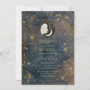 Invitation Cadre de Lune Céleste Soleil Galaxie Sombre Mariag