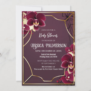Invitation Cadre de luxe Baby shower Bourgogne Orchidée Bloom