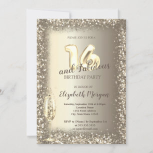 Invitation Cadre de luxe Champagne Verre Or Confetti 16e