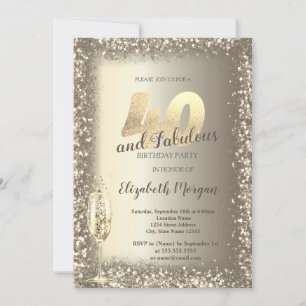 Invitation Cadre de luxe Champagne Verre Or Confetti 40e