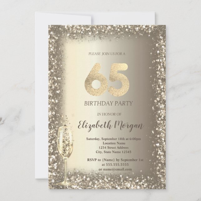 Invitation Cadre de luxe en verre de champagne Gold Confetti  (Devant)