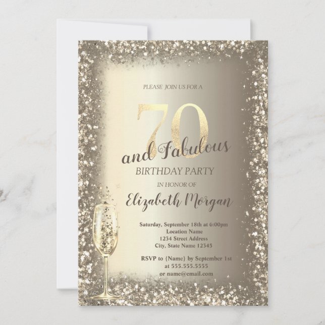 Invitation Cadre de luxe en verre de champagne or Confetti 70 (Devant)