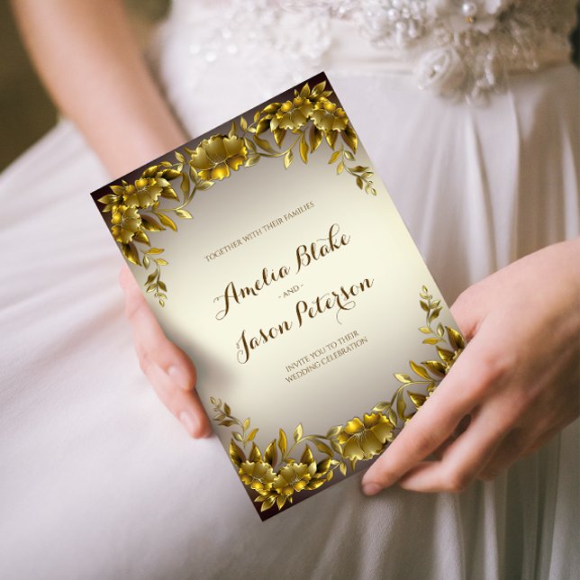 Invitation Cadre de luxe Regal Gold sur Mariage blanc cassé (Créateur téléchargé)