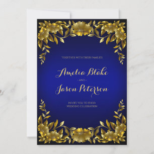 Invitation Cadre de luxe Regal Gold sur Mariage bleu