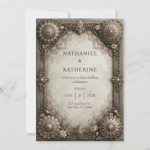 Invitation Cadre de mandala en bronze antique pour mariage