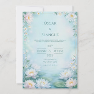 Invitation Cadre de mariage au nénuphar éthéré bleu givré