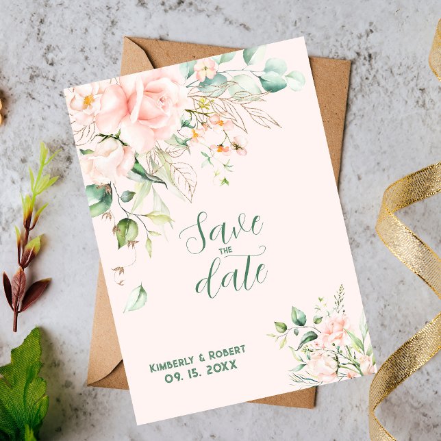 Invitation Cadre de mariage avec des roses roses pastel (Créateur téléchargé)