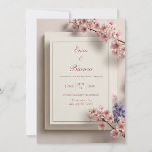 Invitation Cadre de mariage botanique Sakura rose à la crème 
