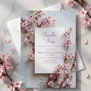 Invitation Cadre de mariage botanique Sakura rose en marbre g