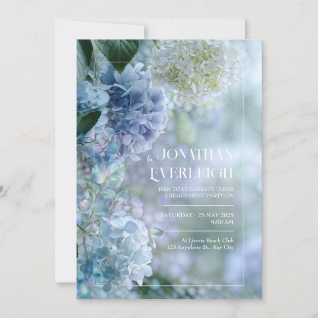 Invitation Cadre de mariage de jardin d'hortensia blanc bleu  (Devant)
