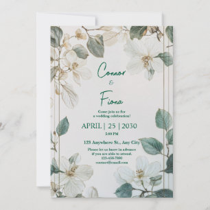 Invitation Cadre de mariage doré à motif floral blanc botaniq