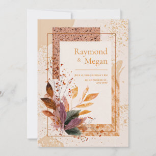 Invitation Cadre de mariage doré automnal tacheté de feuille 