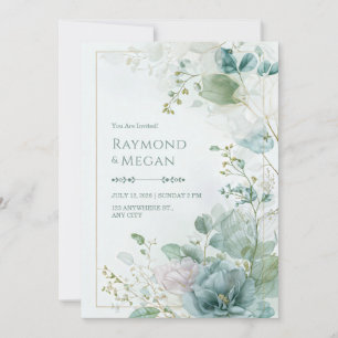 Invitation Cadre de mariage doré botanique feuille squelettiq