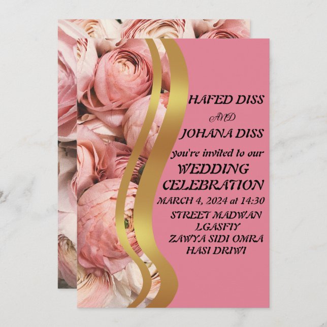 Invitation Cadre de mariage Fleurs sauvages en feuille d'or p (Devant / Derrière)