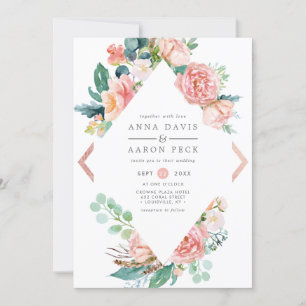 Invitation Cadre de mariage floral diamant rose pastel