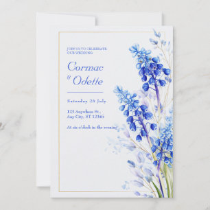 Invitation Cadre de mariage Muscari or Aquarelle Bleu de Coba