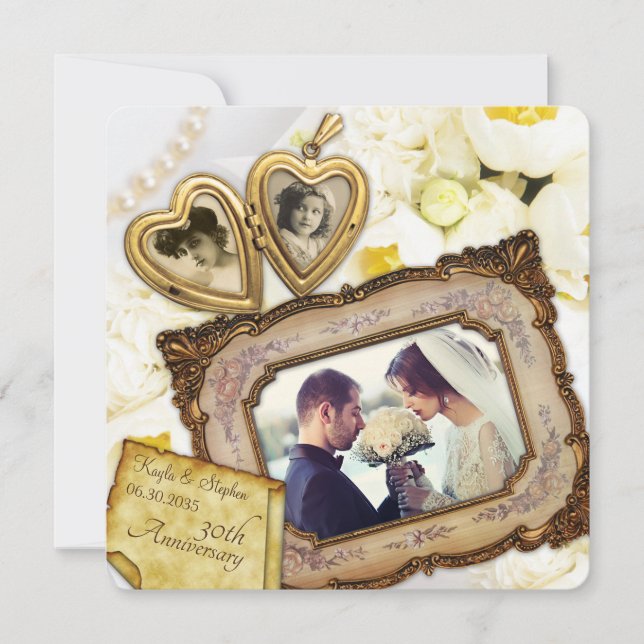 Invitation Cadre de médaillon en forme de cœur doré pour le 3 (Devant)