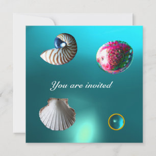 Invitation CADRE DE MER DAMASK GEM BEACH MARIAGE bleu aquamar