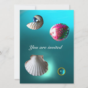 Invitation CADRE DE MER DAMASK GEM BEACH MARIAGE bleu aquamar