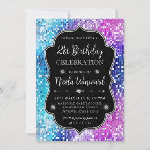Invitation Cadre de mosaïque de sirène violet et bleu pour an