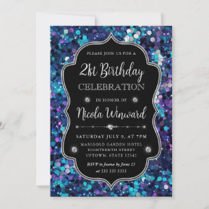 Invitation Cadre de naissance avec paillettes de sirène viole