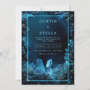 Invitation Cadre de néon de bordure de cristal bleu électriqu
